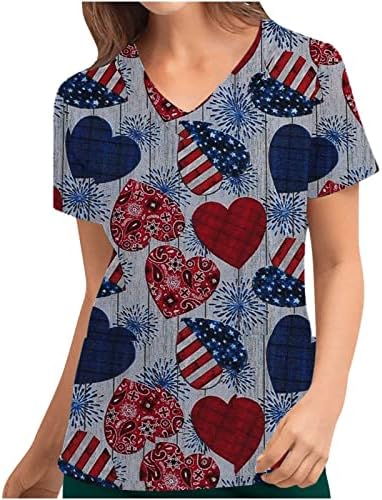 lcepcy/ Дамски Блузи с къс ръкав и V-образно деколте, Униформи, Ежедневна Блуза с Джобове на Деня на Независимостта за Кърмещи