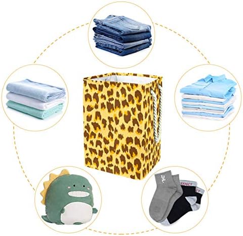 Кошница за дрехи с Естествен цвят, с Леопардовым модел, Сгъваема Кошница за съхранение на бельо с Дръжки, Подвижни Скоби, Добре Задържа Влагата, за организиране на д
