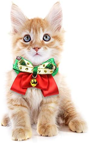 VALUCKEE Коледни Костюми за Котки, Шапки и Шал на дядо коледа, Регулируема Коледен Костюм с папийонка за Малко Куче,