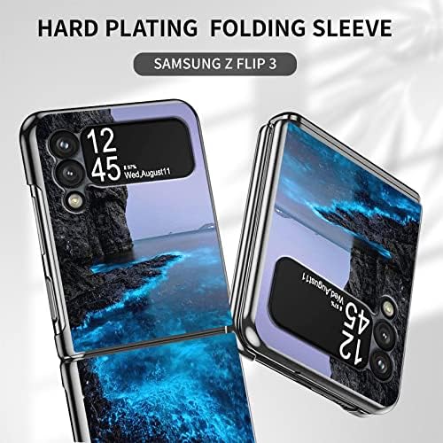 Калъф Galaxy Z Flip 3, за Samsung Z Flip 3 5G Калъф от изкуствена кожа и твърд КОМПЮТЪР, устойчив на удари, Тънък, Сгъваем, Защитен калъф за Samsung Galaxy Z Flip 3 5G 2021-sea Wave Rock