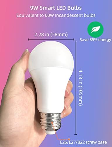 Интелигентни електрически Крушки с регулируема яркост E26, с Променящ се Цвят Крушка, еквивалент на 60 W, приложение за управление на RGB и топло бяла светлина, лампа за