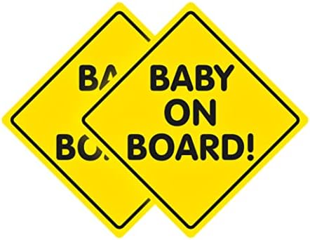 Автомобилни стикери и отличителни знаци SICOL Plus Baby on Board 5x5 инча Ярко-жълт знак Baby on Board, за да се гарантира сигурността на детето Комплект от 2 Термоустойчиви, устойчив