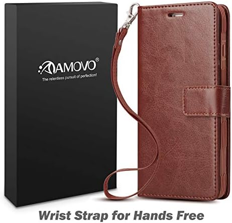 AMOVO е Съвместим с iPhone 12 Mini Чанта-портфейл подвижна [Веганская кожа] [Каишка за ръка] [Слот за карти] [Функция