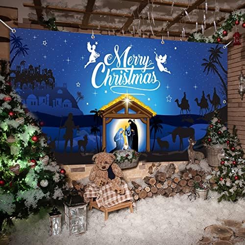 Коледен Коледен Банер за Гаражни врати 6x13 фута, Много Голям Текстилен Коледен Фон за Коледната Сцена, на Фона