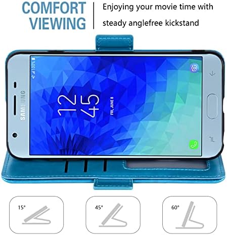 Asuwish е Съвместим с Samsung Galaxy J3 Orbit J 3 Star-2018, 3J, една чанта-портфейл и Защитно фолио за екран от закалено стъкло, флип-надолу капак за мобилен телефон Glaxay J3V V 3rd Gen SM J337A J337V J3