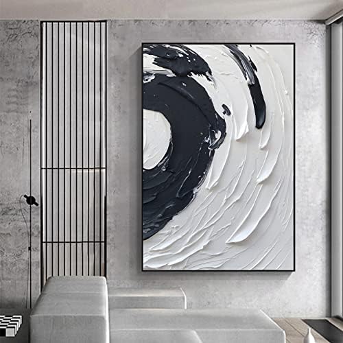 Черно-Бял, с монтиран на стената Платно Съвременно Абстрактно Произведение на Изкуството, е Черно-Бяла Канава Стенен