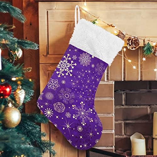 Коледни Чорапи ALAZA Зимно Лилаво със златни снежинками, Коледни Класически Персонализирани Големи Чорапи, Бижута