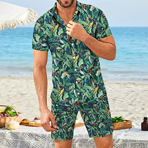 Мъжки Хавайски Ризи и къси Панталони, Комплект от 2 теми, Тропически Костюм С Флорални Принтом, Плажен Костюм Копчета с Къс Ръкав, Комплекти от 2 теми