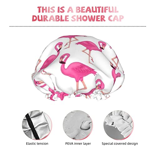 Шапка за душ с Розов принтом Фламинго, Водоустойчив Многократна употреба Шапки за Баня За жени, Мъже, Момчета И