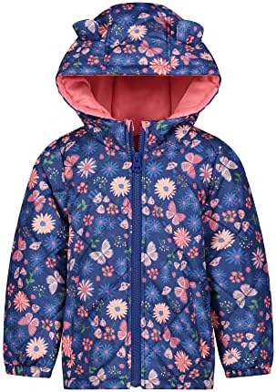 Зимно палто с качулка за малки момичета LONDON FOG, меки руното лигавицата, син цвят, със стилен модел на пеперуда