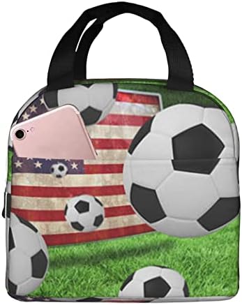 NOLACE Soccer USA Американски Флаг, Голяма Изолирано Чанта за Обяд За Жени/Мъже, Запечатани, Чанта-Тоут За Офис
