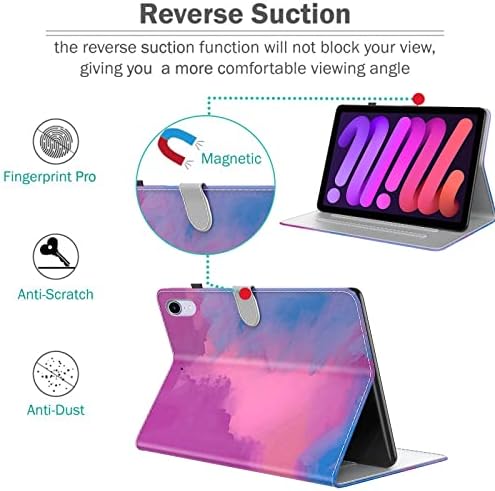 Нов калъф за iPad Mini 6 2021 с държач за моливи, корпус от изкуствена кожа с Цветни Рисунки Cookk, Умен калъф-книга
