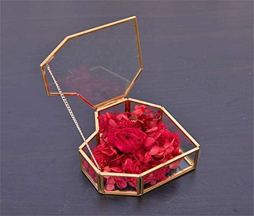 YFQHDD Кутия За съхранение, Тайл Злато във Формата На Сърце Ретро С Меден Ръба на Стъклен Ковчег За Бижута Пръстен