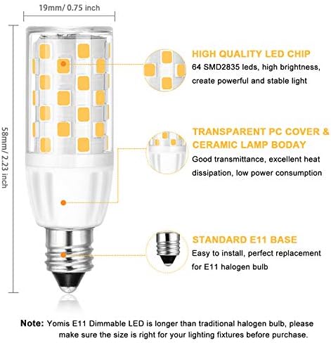 Led лампа Yomis E11 с регулируема яркост, по-Топъл Бял 3000 До, което е равно на 6 W, 40 W, 50 W, 60 W, Халогенна