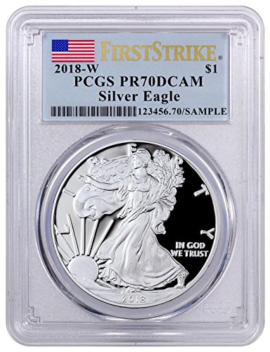 2018 W Silver Eagle 2018-W Proof Американски флаг Silver Eagle PCGS PR70 DCAM First Strike стойност от 1 долар на