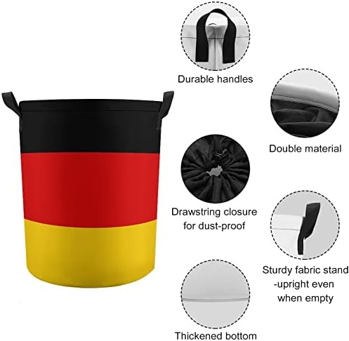 Флаг на Германия Кръгла Кошница за дрехи с обем 42 л Сгъваема Кошница за Дрехи с завязками Отгоре