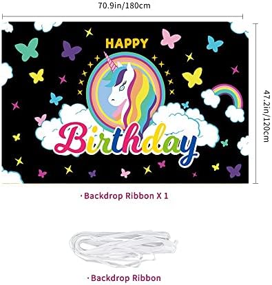 Rainbow Unicorn Фон За Рождения Ден На Еднорог Честит Рожден Ден Украса За Парти На Черен Фон Преливащи Облаци Звезди Украса За Парти За Момичета Банер