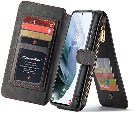 Многофункционална Чанта-портфейл от естествена кожа за Galaxy S21, Магнитна Свалящ се Капак за телефон + Джоб за