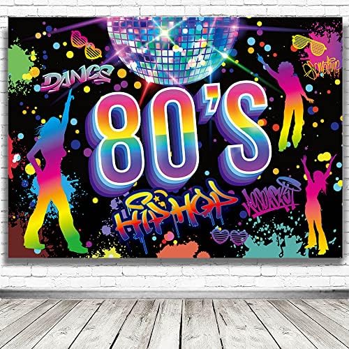 Фон за парти в стил диско от 80-те, Ретро, Хип-Поп Неонови Танцьори на 80-те години, Вечерни, Много Голям Стенен