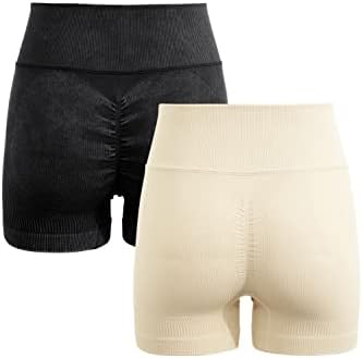 Дамски Байкерские Шорти QINSEN от 2 опаковки с Висока Талия, Безшевни къси Панталони за Йога с контрол на корема