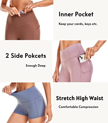 IBL 2 опаковки Женски Спортни Мазни Меки Байкерских къси панталони с Джобове и Висока Талия за Практикуване на Йога