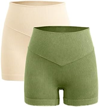 Дамски Байкерские Шорти QINSEN от 2 опаковки с Висока Талия, Безшевни къси Панталони за Йога с контрол на корема