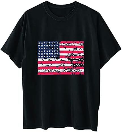 Женска Тениска Свободно Намаляване с Кръгло Деколте и Къс Ръкав САЩ, Тениски с Принтом на Американското, Удобни Меки Блузи-Ризи за Всеки Ден