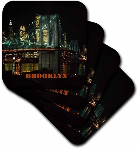 3dRose CST_80344_2 на Бруклинския мост през нощта Меки подложки, Комплект от 8