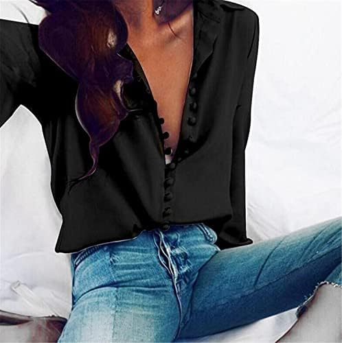Andongnywell/ Дамски Ежедневни Однотонная Блуза с Дълъг ръкав и V-образно деколте, Секси Блуза, Тениски, Потници,