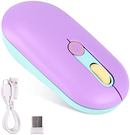 Безжична Компютърна мишка ZYNBI, Безжична Мишка за лаптоп, Двухрежимное връзка (Bluetooth и 2.4 G), Акумулаторна Bluetooth-мишка за лаптоп /Компютър /КОМПЮТЪР-Лилаво
