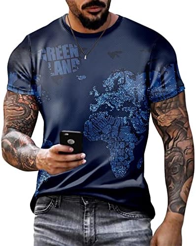 3D Риза за Мъжете, Графични Летни Стилни Тениски с Къс Ръкав, през Цялата Силует, Карта на Света, Тениска за Фитнес