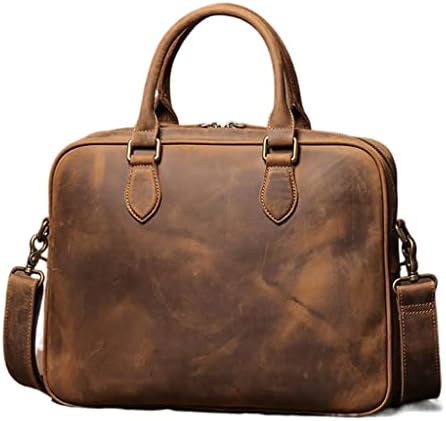 N/A Реколта Мъжка чанта-портфейл от естествена кожа, мъжки чанти през рамо от телешка кожа, Кафява Бизнес 16-инчовата