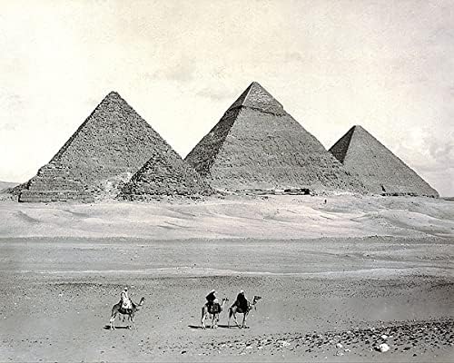 Три Пирамиди и Ездачи на камили Египет 1867 Г. от печат на снимки от Галогенида Сребро 11x14
