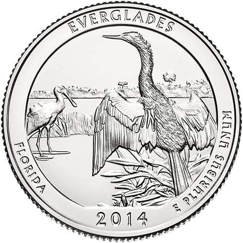 2014 P BU Национален парк Евърглейдс във Флорида NP Quarter Choice Необращенный монетен двор на САЩ