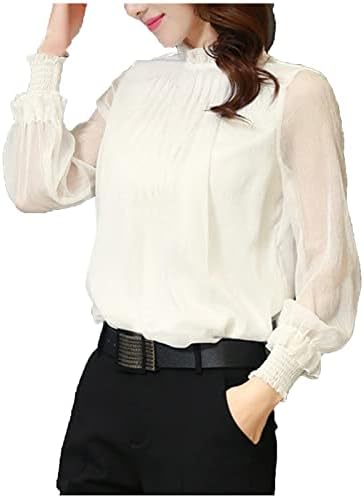 NaRHbrg Елегантна Блуза за Жени, Ризи с имитация на врата, елегантно облечен Работна Риза с Дълъг Ръкав, Свободна