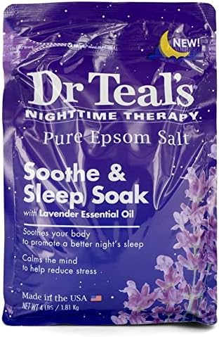 Разтвор за накисване с английска сол и Др. Teal's Soothe & Sleep Pure Lavender (4 пакетчета) - Етерични масла, облекчаване