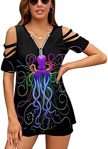 Елегантни Цветни Елегантни Дамски Ризи с отворени рамене под формата на октопод, Тениска с къс ръкав и принтом,