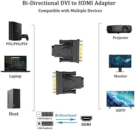 UVOOI DVI-HDMI Адаптер 2-Pack, Двупосочен HDMI-DVI (DVI-D 24 + 1) Адаптер Conveter DVI Male-HDMI Female 1080P за