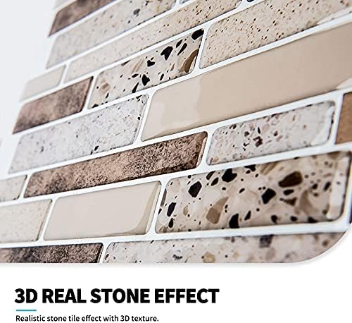 Art3d Отклеивающаяся Тухлена Задния панел за кухня, Самозалепващи Стенни Плочки с Каменен дизайн, 10 Листа (кафяв)