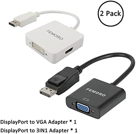 Комплект адаптери FEMORO DisplayPort за VGA с датчиците 3 в 1 HDMI DisplayPort за VGA DVI 1080p при 60 Hz