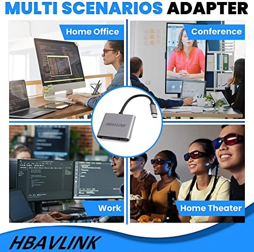 HBAVLINK USB C до Двойно адаптер за HDMI за два монитора 【w / 2 pack HDMI Кабел】, Адаптер за два монитора с разширен