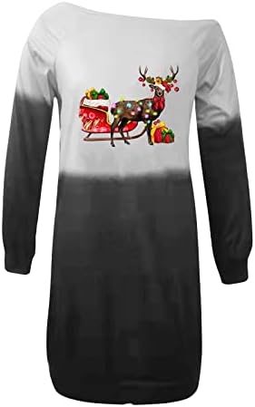 NOKMOPO Рокля с дълъг ръкав, Дамски Ежедневни Пуловер с кръгло деколте и Коледните Принтом, Рокля с Дълъг Ръкав