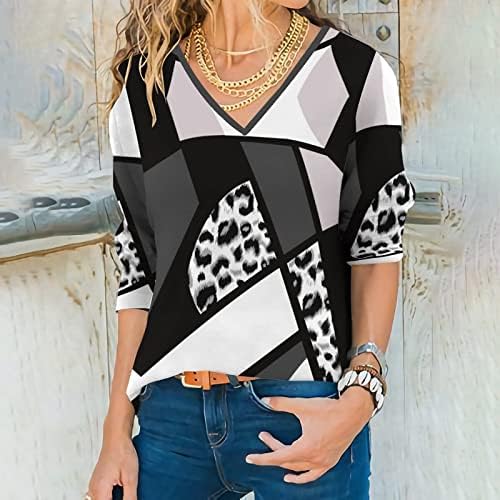 Жена Класически Нередовен Шарени Геометричен Принт, Всекидневни Пуловер С V-образно деколте, Пуловер, Флисовые Блузи