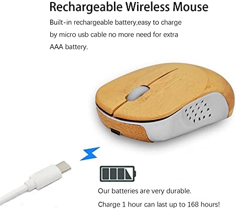 Безжична Компютърна Мишка Icemouse, Акумулаторна Бамбук Безжична Мишка 2.4ghz, Оптичен Тиха Мишка с USB приемник