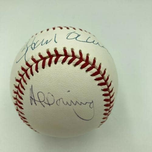 Ханк Аарон и Ел Даунинг подписа договор с JSA COA на Мейджър лийг бейзбол - Бейзболни топки с автографи