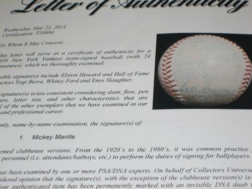 1959 Екипът на Янкис (24) Подписа бейзболни топки с автографи на Берры, Форд, Хауърд Jsa & Psa - Бейзболни топки