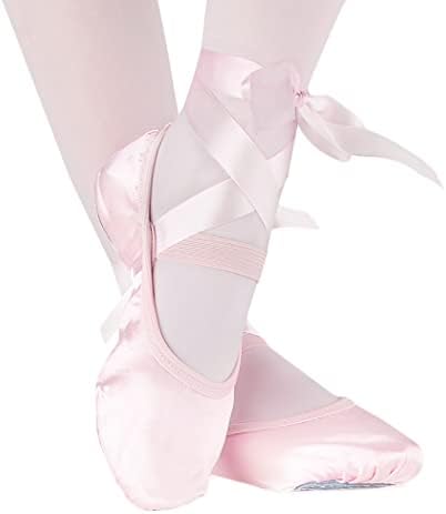 iCKER/Розови Балетные Танцови обувки за момичета с Разрезной Подметка и Сатенени Балетными чехли На равна подметка,