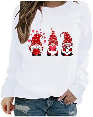 Дамски Hoody на Деня на Свети Валентин с Кръгло Деколте и образа на Джудже, тениски с Дълъг Ръкав, Забавни Сладки