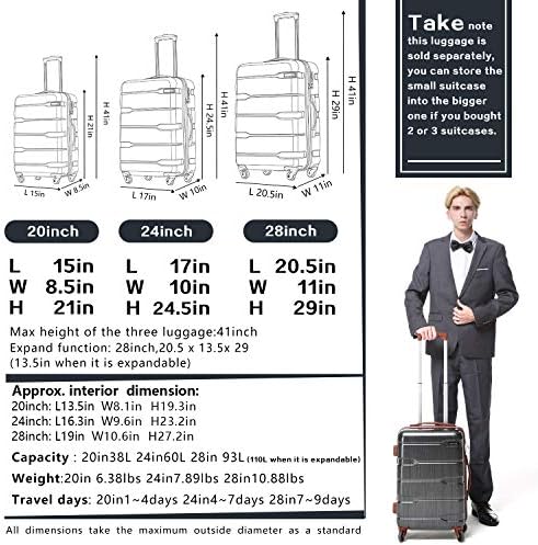 Багажа Coolife С възможност за разширяване (общо 28 инча) Куфар PC + ABS Фабрика С Вграден ключ TSA 20 инча, 24
