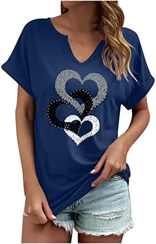 Blusas Mujer Elegante Estampado corazón Manga Corta Camiseta Върховете 2023 Camiseta suelta Camiseta Cuello en V